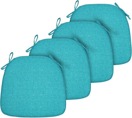 FUNHOME 17"x16"x2" Outdoor Chair Cushions Set of 4, Water Resistant Patio Chair Pads with Ties, Seat Cushions for Home Garden Furniture Decoration-Aqua Blue