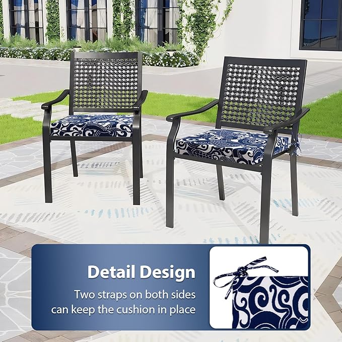 Outdoor Chair Cushions Set of 6, 18.5 x 16 Inch Patio Chair Cushions for Outdoor Furniture, Water Resistant, Non-Slip Ties (Blue Carp)