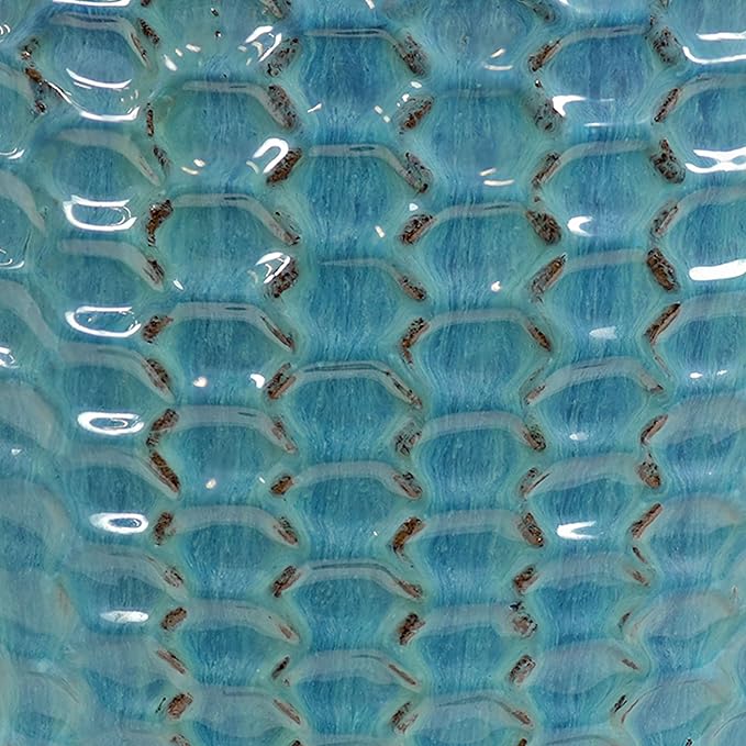 Sunnydaze 14" Raised Hexagon Pattern Glazed Ceramic Plant Pot - Features 1 Drainage Hole - 1.75 Gal Soil Capacity - Turquoise