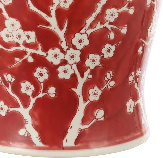 JONATHAN Y TBL1017B Cherry Blossom 17.75" Ceramic Indoor/Outdoor Garden Stool Coastal, Contemporary, Transitional, Patio, Garden Room, Bathroom, Living Room, Red/White