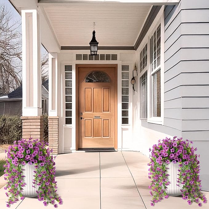 Artificial Hanging Flowers for Outdoors, 2 Pcs Fake Hanging Plants Spring Summer Decor, UV Resistant No Fade Faux Silk Daisy Flower for Planter Front Door Porch Patio Yard Garden(Purple)