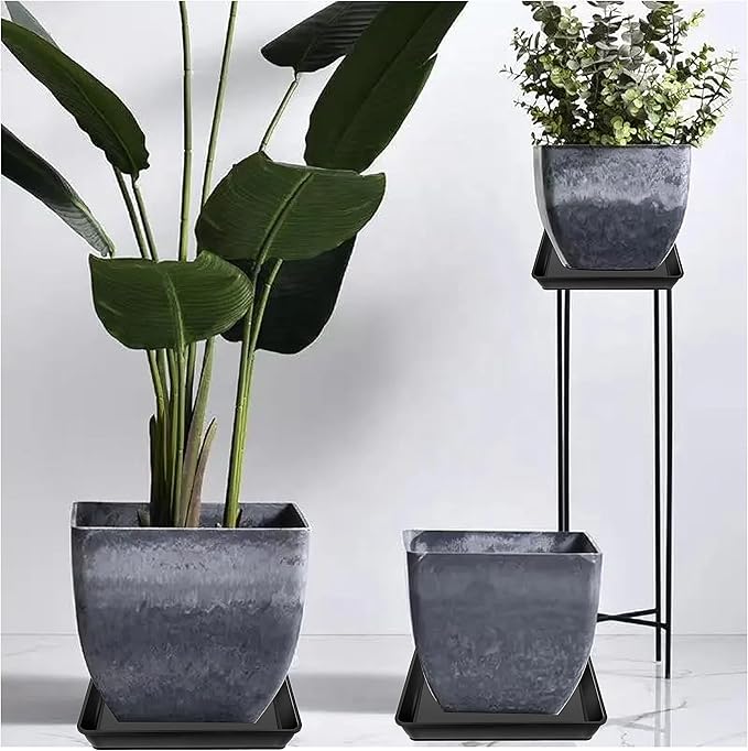 Square Plant Saucer 20 22 Inch 2 Pack, Extra Large Plant Saucers, Deep Plant Trays for Pots, Heavy Plastic Water Tray Tor Plants, Planters for Indoors and Outdoors Plants (20 inch Black)