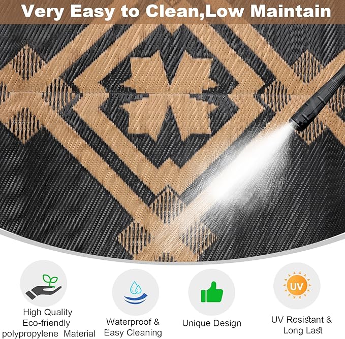 Tent Rug,Tent MatOutdoor Rugs Clearance Waterproof Camping Rug for Outside Your Rv Plastic Straw Black Reversible Outside Mat Durable Edges Patio,Porch,Rv Camping Mat