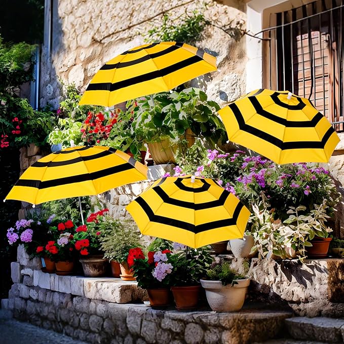 4 Pack Plant Umbrellas for Outdoor Plants, Upgraded Joints-enhanced Wind Resistance, Adjustable Height, Large Garden Umbrella Shade for Potted Plants Bed Flower Pot(Bee)