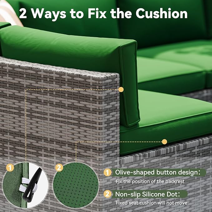 Aoxun Replacement Cushions for Outdoor Furniture, 14-Piece Outdoor Cushions for Patio Furniture, Deep Seat, Splash-Proof & Fade Resistant Couch Cushion for 6-Seat Patio Conversation Sets, Dark Green
