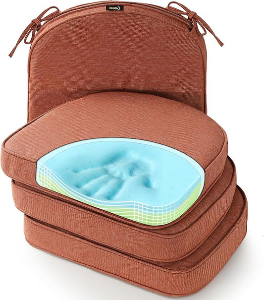 SUNROX Gel Memory Foam Chair Cushions, FadeShield Water-, Stain-Resistant Durable Reversible Seat Cushion Pads with Ties for Indoor/Outdoor Kitchen Dining Office 17"x16" Set of 4, Terracotta