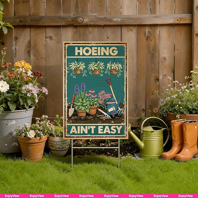 Funny Garden Sign with H Stake 12"x18" Vintage Big Sign for Outside Greenhouse Corrugated Plastic Yard Decor Gardening Gifts for Women