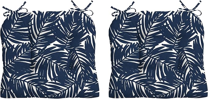 Arden earthFIBER Outdoor Plush Wicker Chair Cushion, 2 Pack, 20 x 18, Rain-Proof, Fade Resistant, Tufted Cushion for Wicker, Adirondack, and Rocking Chairs Navy Blue King Palm
