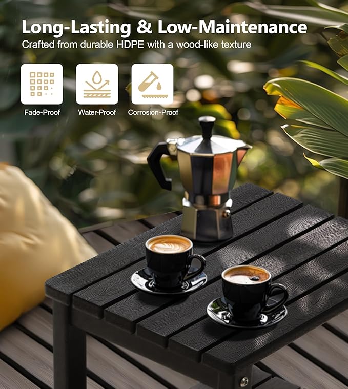 PASAMIC 2-Tier Adirondack Square Outdoor Side Table, HDPE Small Outdoor Table, Patio End Table for Patio, Pool, Backyard, Weather-Resistant (Black)