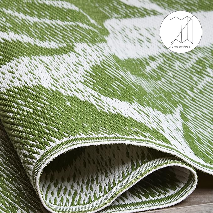 Fab Habitat Outdoor Rug - Waterproof, Fade Resistant, Crease-Free - Premium Recycled Plastic - Tropical Palm Leaf Botanical - Patio, Porch, Deck, Balcony - Panama - Green - 5 x 8 ft