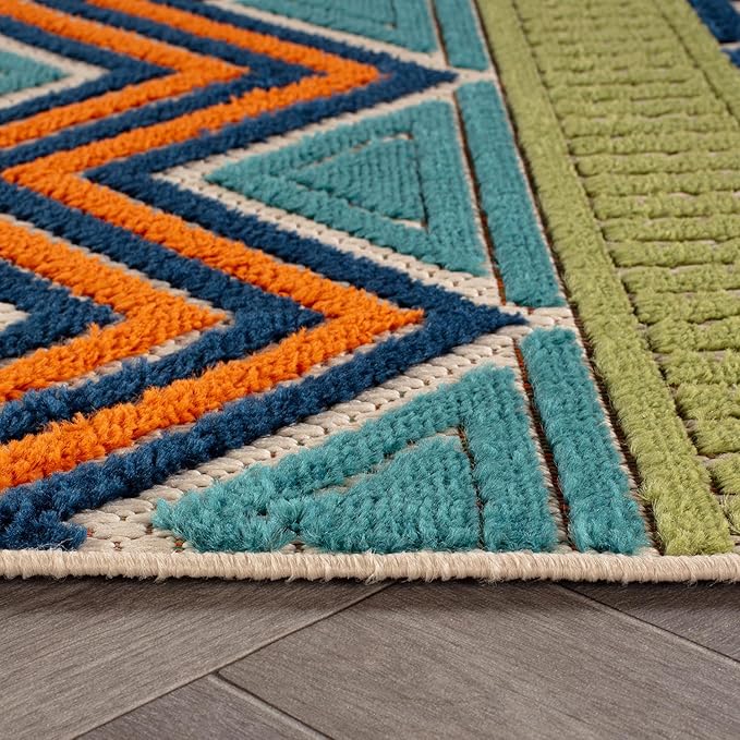 Rugshop Multi Marbella Boho Indoor/Outdoor Area Rug, Machine Washable for Patio, Porch and Dining Area 6'6" x 9'