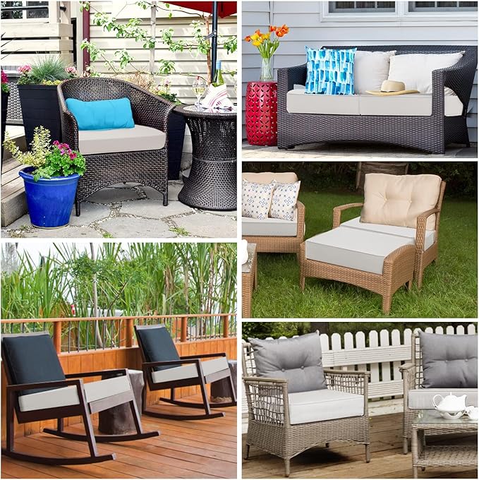 Waterproof Outdoor Seat Cushions 20x20x3 Inch, Patio Chair Cushions with Adjustable Straps & Handle, Fade-Resistant, Machine Washable, 2-Pack Light Grey