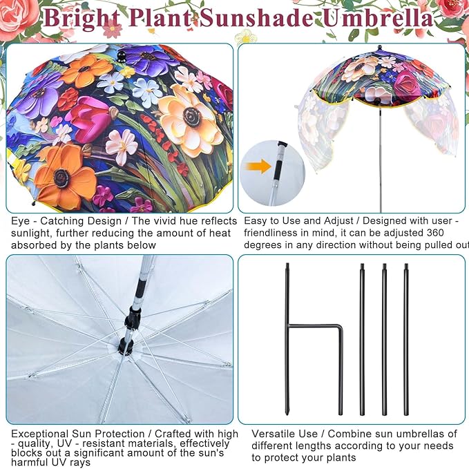 3Pack Flower Plant Umbrellas for Outdoor Plants 50inch Higher 26inch Larger Adjustable Angles Plant Shade Umbrella Sturdy Garden Shade Cover Sun Protection Umbrella for Potted Plants Garden Bed Flower Pot