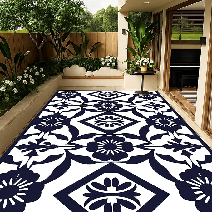 WILDROOTS 6x9 Feet Klein Plastic Outdoor Rug, Stain Resistant Waterproof Reversible Outdoor Patio Rug, Fade Resistant Camping Rug