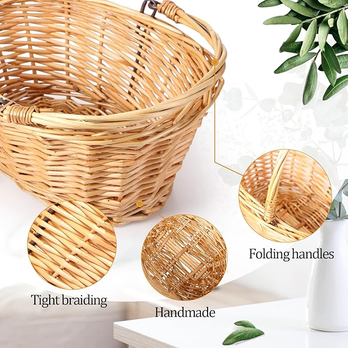 Barydat 6 Pcs Small Wicker Picnic Basket with Handle Flower Girl Baskets Oval Willow Woven Braided Gift Basket for Easter Weddings Baby Shower Home Garden Decor (Khaki,9" x 7" x 4")