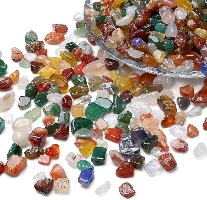 LAIDANLA Colorful Agate 1lb Crystal Polished Tumbled Stones Irregular Shaped Crystal Chips Bulk Natural Gemstone Aquarium Gravel Rocks Vase Filler Fish Tank Gravel Home Decoration