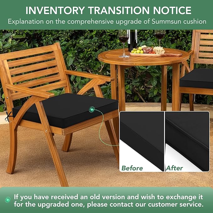 Outdoor Chair Cushions Set of 4: Waterproof & Fade Resistant Seat Cushion for Patio Furniture - 19 x 19 x 2 Inch Chair Pads with Ties and Hidden Zipper - Patio Chair Cushion Replacement, Black