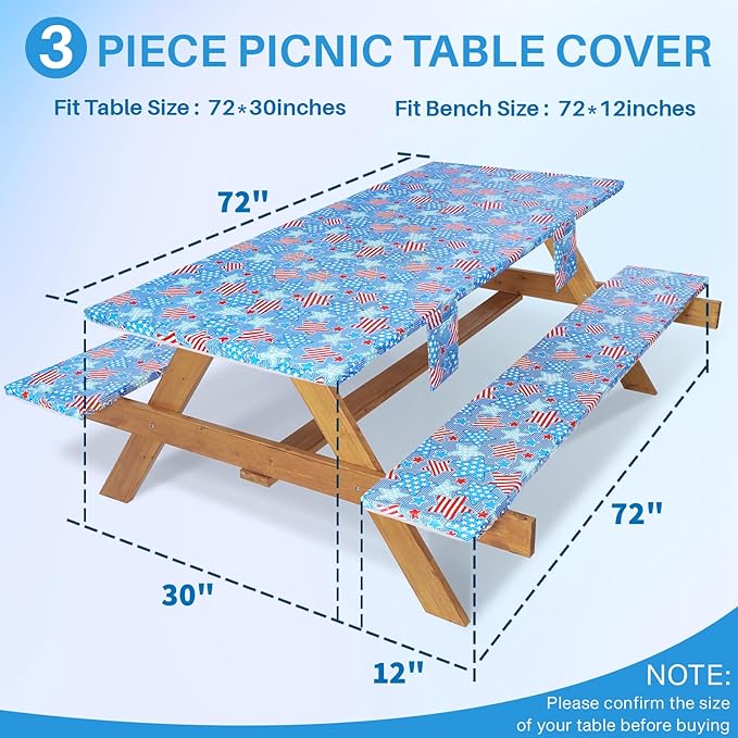 Picnic Table Cover with Bench Covers 6 Feet Water Proof Camping Table Clothes with Elastic Edges Rv Patio Equipment for Outside Campers Car Travel Gadgets Funny Gift for Who Have Everything
