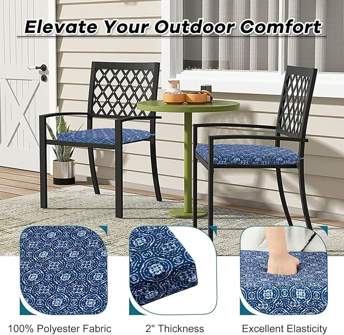 Basic Beyond Outdoor Chair Cushions Set of 4, Outdoor Cushions for Patio Furniture, Water Resistant Patio Chair Cushions with 2 Ties, 17x16x2, Blue Circles