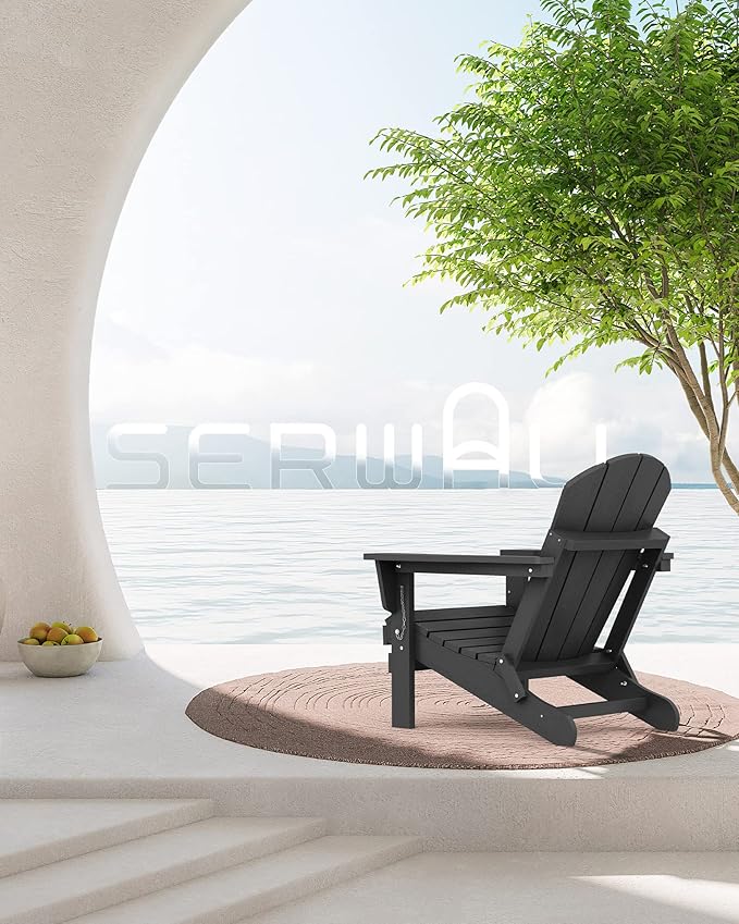 SERWALL Foldable Adirondack Chair Set of 4 for Patio Garden Outdoors Fire Pit-Black