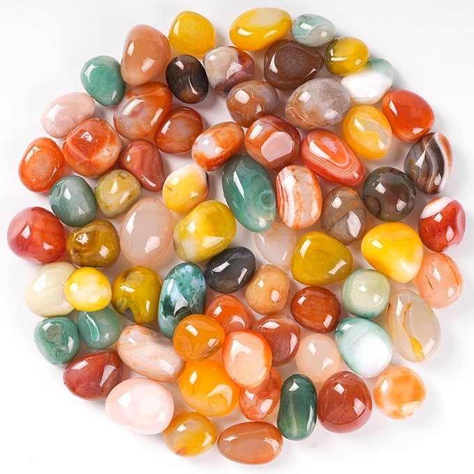 SIDONG 2 LB Colorful Mixed Agate Stone, 1 Inch Polished Tumbled Stones, Natural Healing Crystal, Decorative Pebbles for Home Decoration, Indoor Plants, Fish Tanks, Garden Landscaping, DIY Crafts
