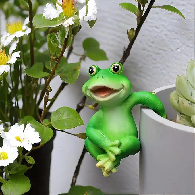 3 PCS Playful Frog Statues Pot Hugger Decorations for Plant, Miniature Frog Figurines,Women Gifts,Garden Decor Outdoor, Suitable for Flower, Courtyard and Lawn Decorations