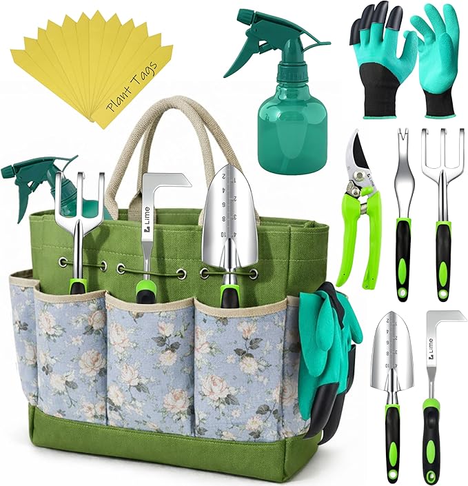 Heavy Duty Garden Tools 23 Pieces Floral Set - Rust Proof, Non-Slip, Durable Gardening Supplies - Ergonomic Hand Tools - Ideal Gardening Gifts for Women, Men Mom, Dad