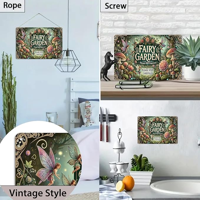 Gardening Gifts Vintage Garden Metal Sign "FAIRY GARDEN" Retro Gardening Tin Plate Wall Decor for Home Garden Yard Cottage Greenhouse Outdoor Decor (8x12 Inch)