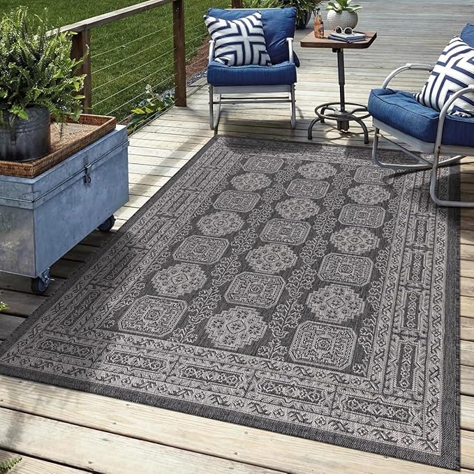 Keen Home Design Terrace Outdoor Area Rug - 46"x67" Washable Indoor/Outdoor Rug for Patio, Kitchen, Balcony, Beach, Garden, Deck and Porch, Size: 3'10" x 5'7", Trend Black