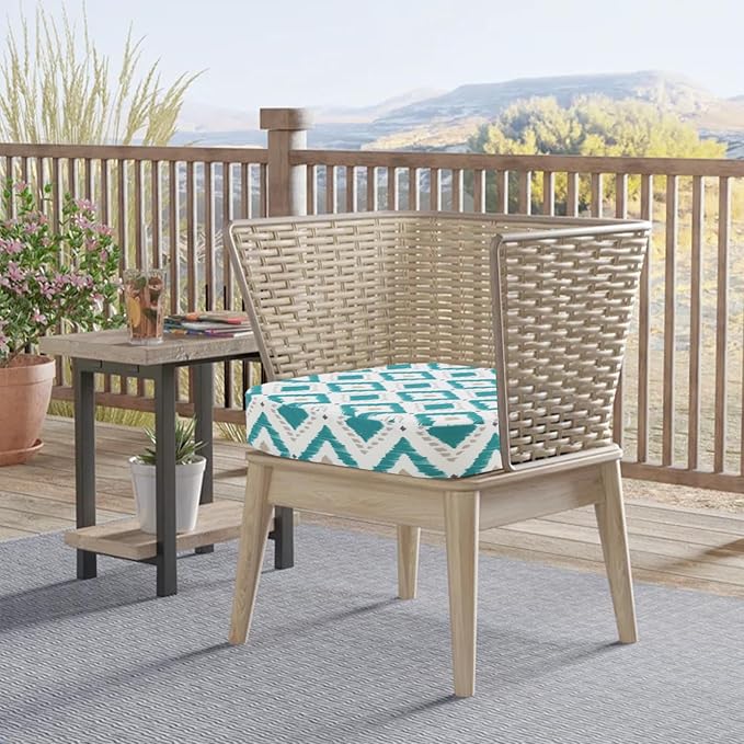 idee-home Outdoor Chair Cushions Set of 2, 17" x 17" x 3" Thick D-Shaped Patio Furniture Outdoor Seat Cushions Waterproof with Ties, Dining Pads
