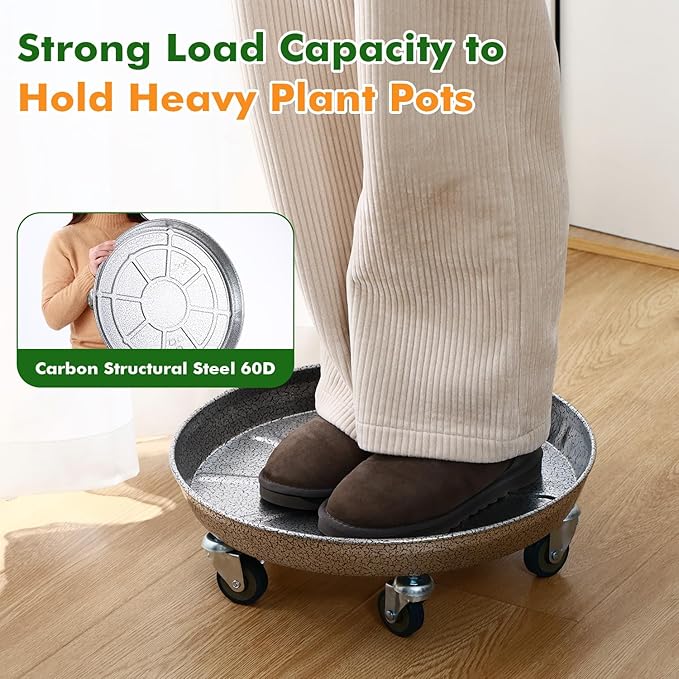 Planterhoma 3 Packs 18 Inch Metal Plant Caddy with Wheels Extra-Large Rolling Plant Stand Heavy-Duty Iron Plant Dolly Casters for Indoor Outdoor Flower Pot Mover Roller Coasters, Silver-Black
