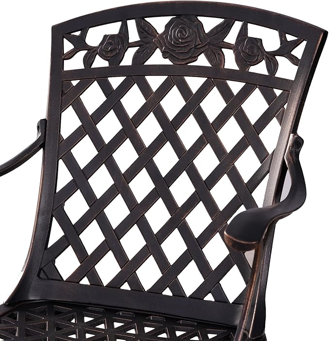 Cast Aluminum Patio Chairs, Outdoor Bistro Chairs Set of 2 with Large Back, All Weather Metal Dining Chairs for Garden Deck Backyard, Bronze Lattice Weave Design
