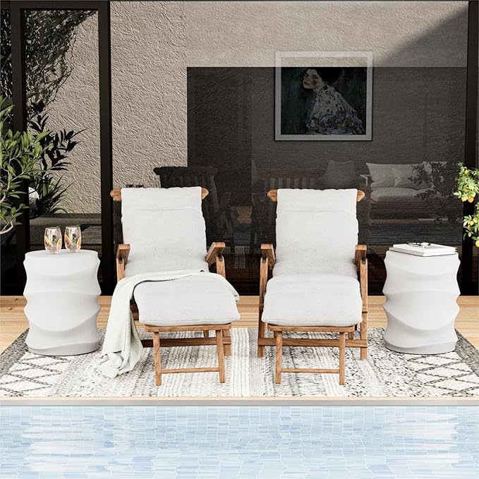 SUNBURY Outdoor Side Table, 18" H Concrete Accent End Table Streamlined, Small Round Cement Plant Stands Table, Decorative Garden Stools for Backyard, Spotted White