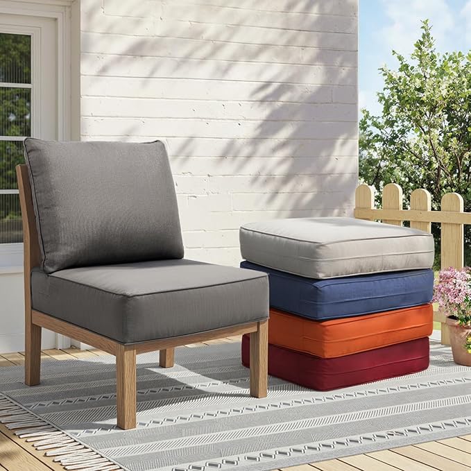Outdoor Cushion Set for Furniture Patio Furniture, UV Resistant, Water Resistant - 6 Inch Thick Foam Garden Cushions – 22x24 Inch Patio Seat Covers for Chair/Sofa/Couch | Grey | 8-Pack |