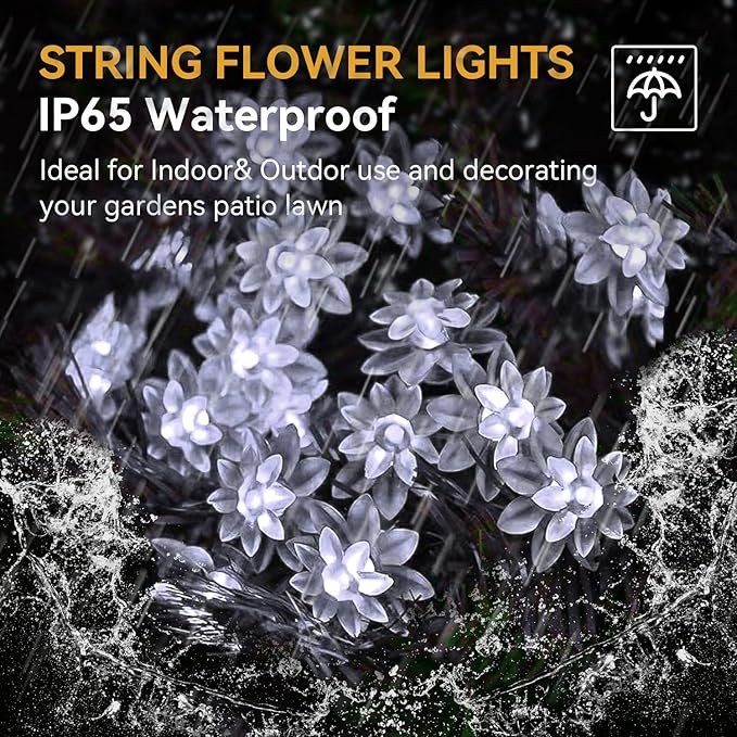 ITICdecor Solar Flower String Lights Outdoor Waterproof 50 LED Upgraded Flower Fairy Light for Garden Fence Patio Yard Christmas Tree Lawn Party (Cool White)