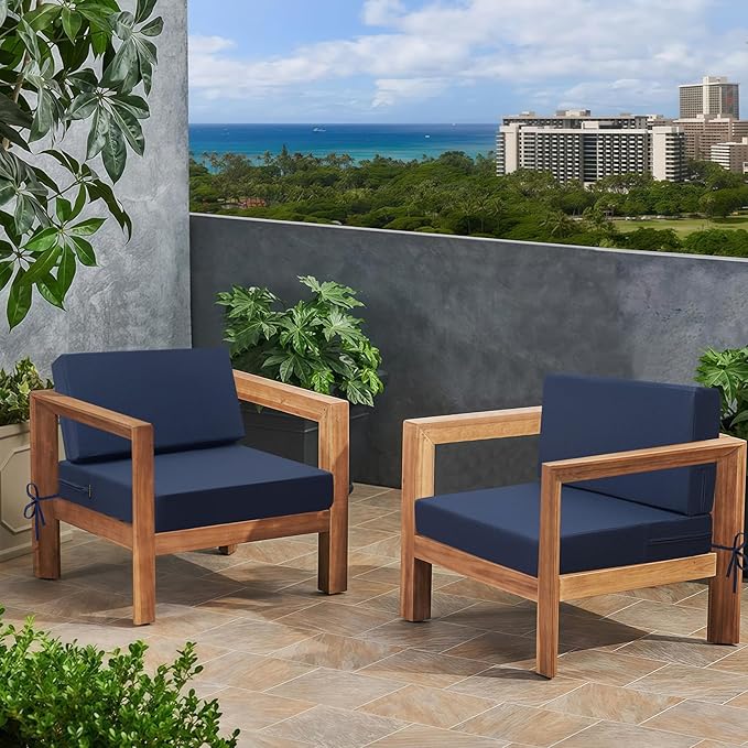 idee-home Outdoor Cushions for Patio Furniture, Outdoor Seat Cushion, Waterproof Couch Hampton Bay Deep Seat Replacement Chair Cushions for Garden Lawn Deck Backyard, 26.5 x 26.5 Navy Blue