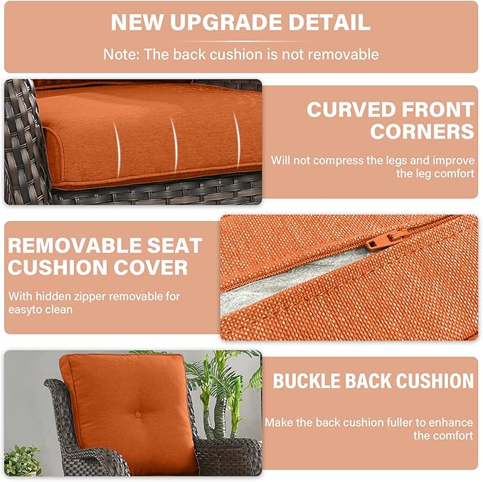 Outdoor Chair Cushions 7 Sets - 22 * 24" Patio Furniture Cushions with Removable Cover, 28D High Density Sponge Filling Outdoor Patio Cushions for Chairs, Rocker, Sofa and Loveseat - Orange