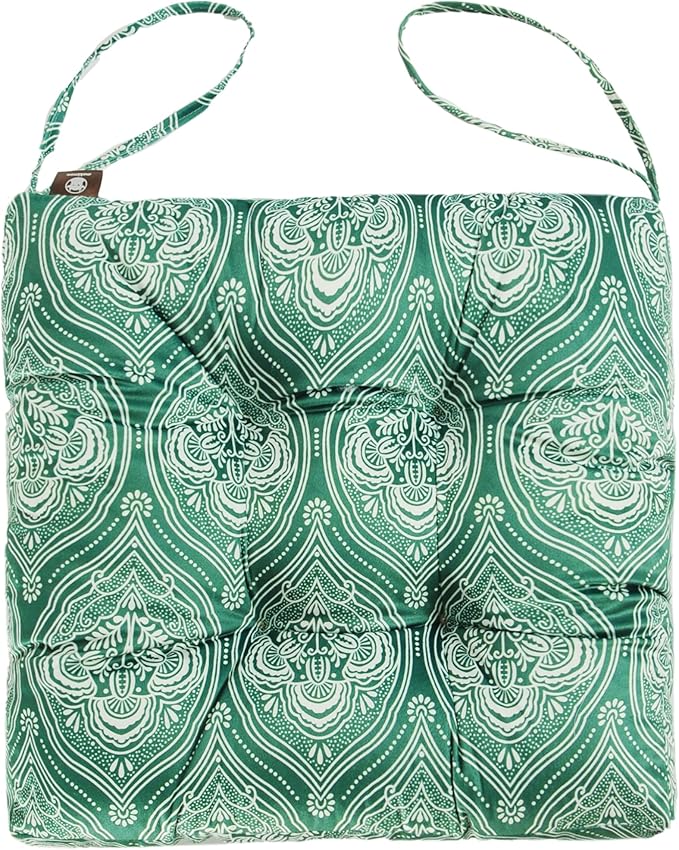 2-Pack Outdoor/Indoor Wicker Patio Seat Cushion Pad with Ties - Dining Chair Cushion, 17" x 17" (Green Lantern)