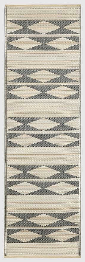 Fab Habitat Outdoor Rug - Waterproof, Fade Resistant, Crease-Free - Premium Recycled Plastic - Geometric Tribal - Porch, Deck, Balcony, Hallway, Poolside - Cairo - Natural & Black - 2.5 x 8 ft Runner