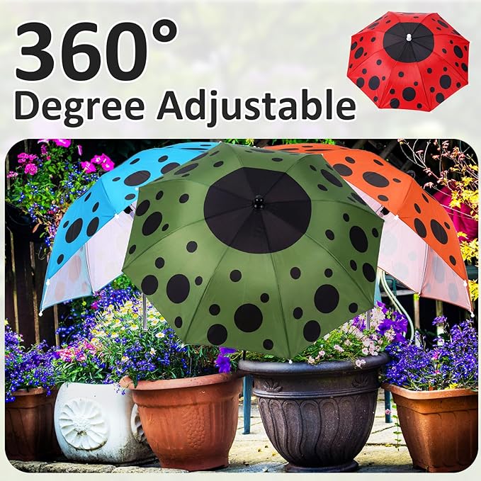 4 Pack Plant Umbrellas for Outdoor Plants, Upgraded Joints-enhanced Wind Resistance, Adjustable Height, Large Garden Umbrella Shade for Potted Plants Bed Flower Pot(Ladybug Mixed Color)