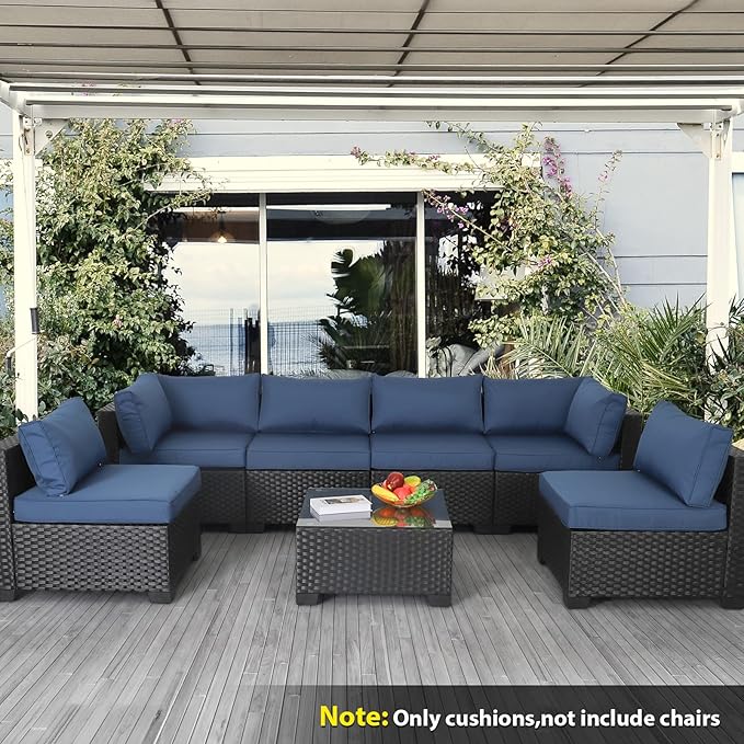 Valita Outdoor Furniture Replacement Cushions, Fits 6-seat Sectional Rattan Conversation Set, 14 Piece Patio Water-Resistant Replacement Sofa Cushions, Liner&Cover (Navy Blue)