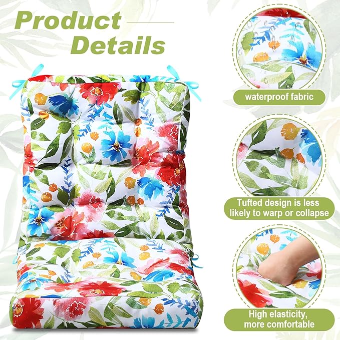 Hoteam 4 Set Outdoor Deep Seat Patio Chair Cushions Waterproof Patio Cushions Set 20 x 42 Inch for Furniture Replacement Removable Seat and Back(Flower)