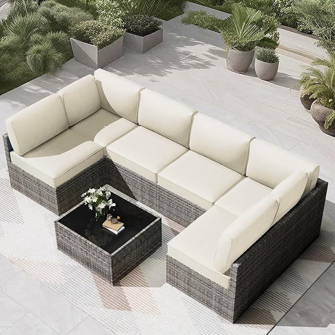 Patio Cushions for Outdoor Furniture,Water-Resistant Outdoor Cushions for 6 Seat Outdoor Sectinal,25.3"×25.3" Deep Seat Sofa Cushions, 14-Piece Outdoor Couch Cushions,Cream White