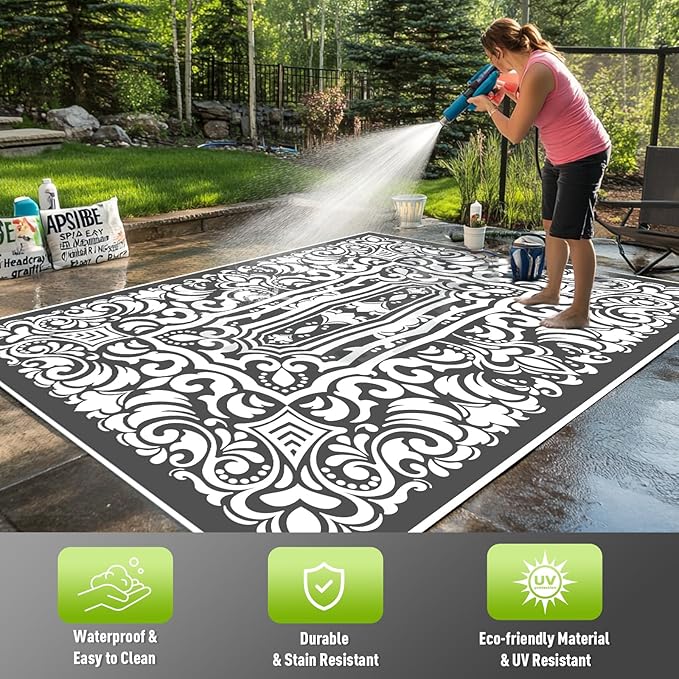 WILDROOTS 5x8 Feet Pop Pattern Plastic Outdoor Rug, Stain Resistant Waterproof Reversible Outdoor Patio Rug, Fade Resistant Camping Rug