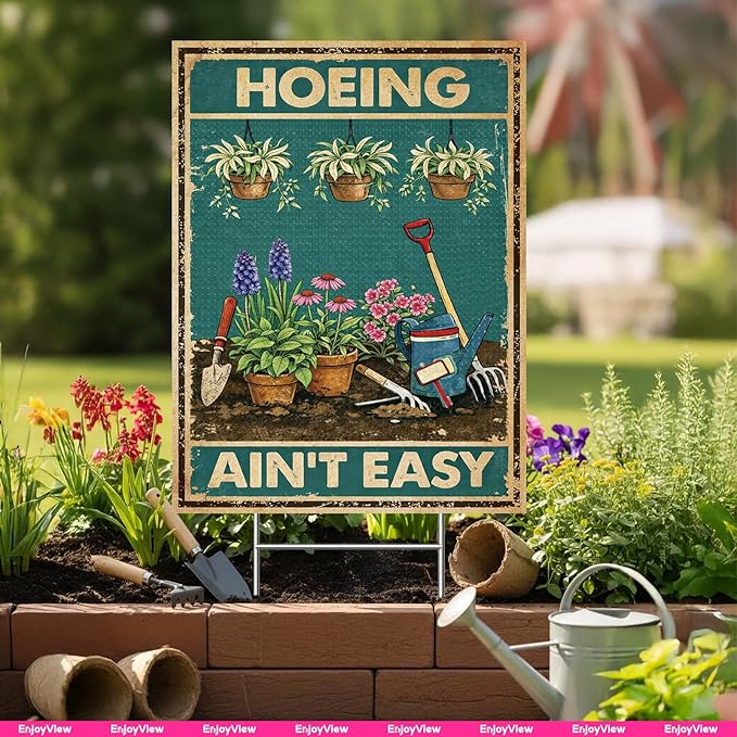 Funny Garden Sign with H Stake 18"x24" Big Vintage Sign for Outside Greenhouse Corrugated Plastic Yard Decor Gardening Gifts for Women