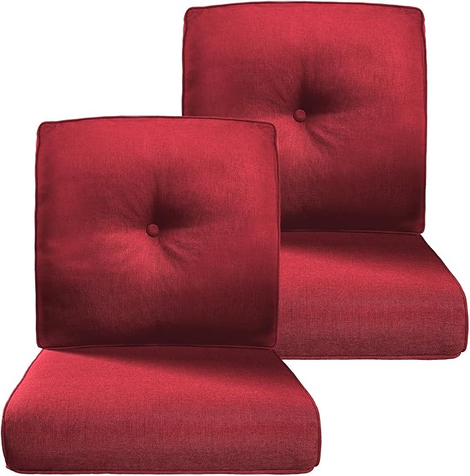 Belord Luxury 4" Thick Outdoor Cushion 2 Set - 22 x24 Inch 28D Sponge Filling Fade-Resistant Chair Cushion, Spill Proof Removable Patio Furniture Replacement Cushions for Sofa Bench Swing - Red