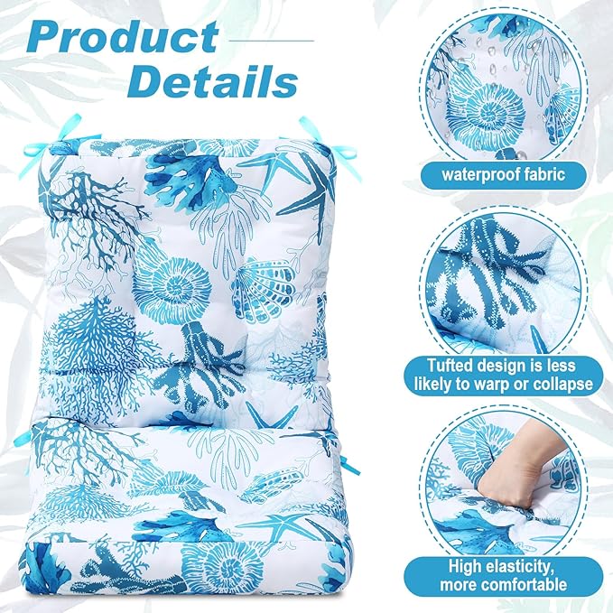 Hoteam 6 Set Outdoor Deep Seat Patio Chair Cushions Waterproof Patio Cushions Set 20 x 42 Inch for Furniture Replacement Removable Seat and Back (Ocean)
