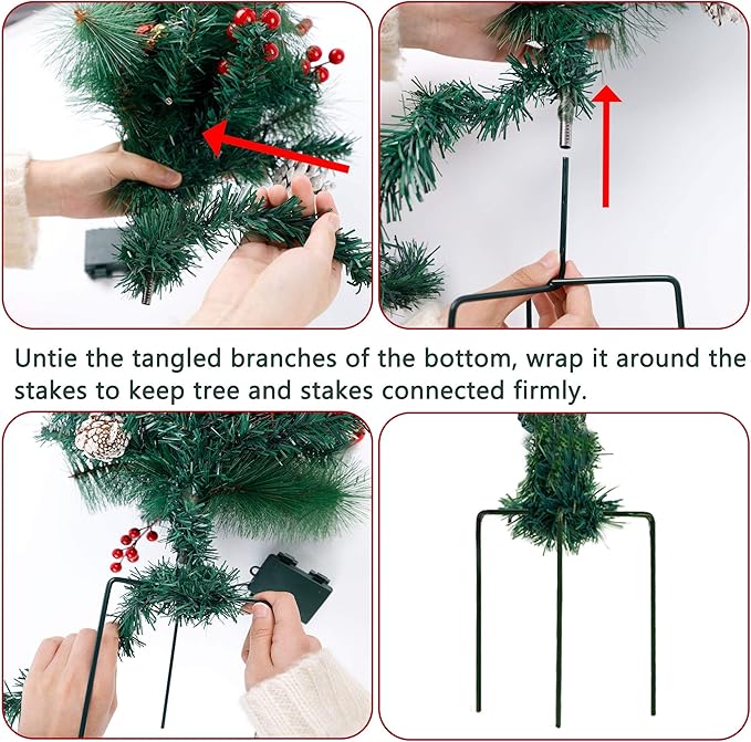 FORUP Set of 2 30 Inch Pre-Lit Pathway Christmas Trees Urn Filler, Outdoor Christmas Tree Decorations for Porch, Driveway, Yard, Garden, with 60 LED Lights, Red Berries, Pine Cones, Red Ball Ornaments