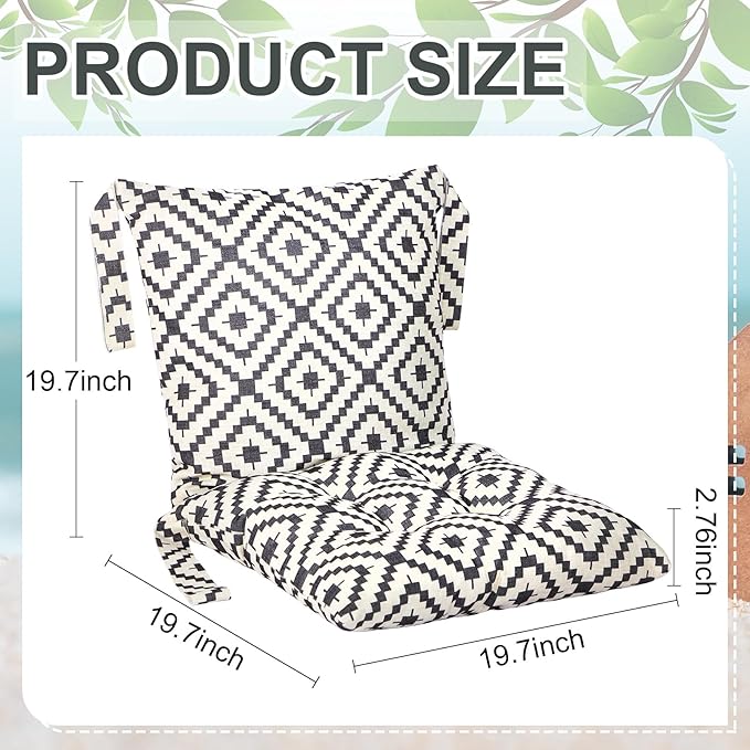 Barydat 4 Pcs Outdoor Patio Chair Cushions with Back, 21.7 x 43.3 Inch Decorative Dining Back Cushions with Tie Buffalo Plaid Indoor Outdoor for Patio Furniture(Black and White,Grid)