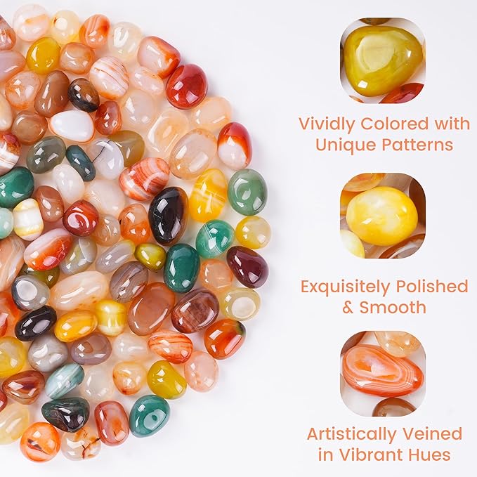 SIDONG 2 LB Colorful Mixed Agate Stone, 4/5 Inch Polished Tumbled Stones, Natural Healing Crystal, Decorative Pebbles for Home Decoration, Indoor Plants, Fish Tanks, Garden Landscaping, DIY Crafts